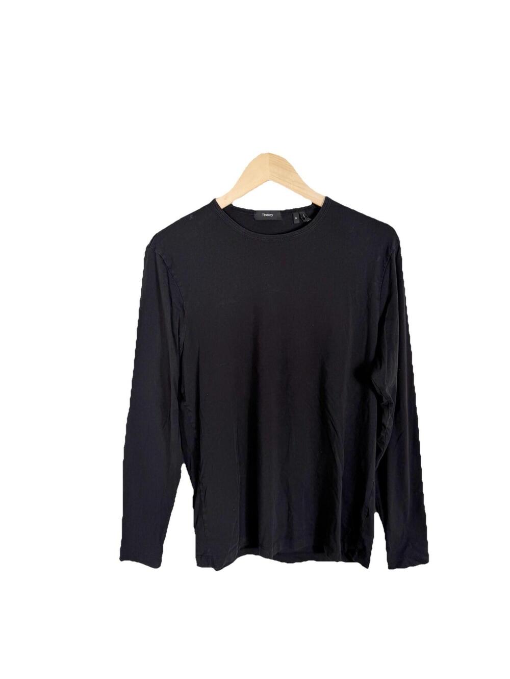 Theory Men’s Essential Long Sleeve Tee Black Cotton Medium